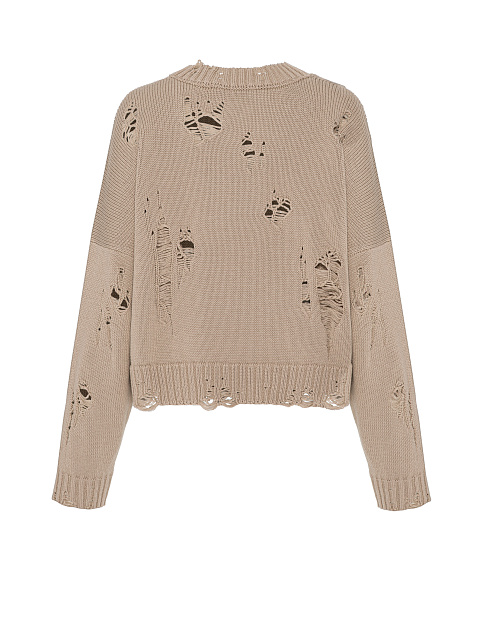 Темно-бежевый укороченный свитер из хлопка с дырками, 2