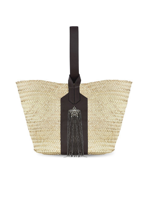 Плетеная соломенная сумка с кожаной ручкой и вышивкой, 3