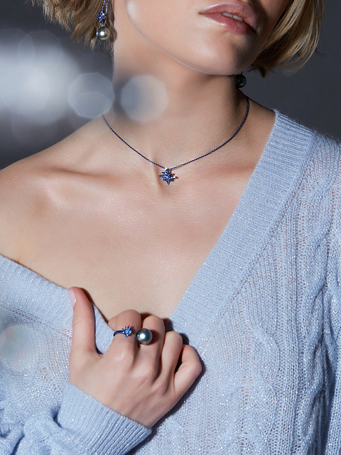 Кольцо из черненого золота с жемчугом и сапфирами, 2 Кольцо из черненого золота с жемчугом и сапфирами, 2