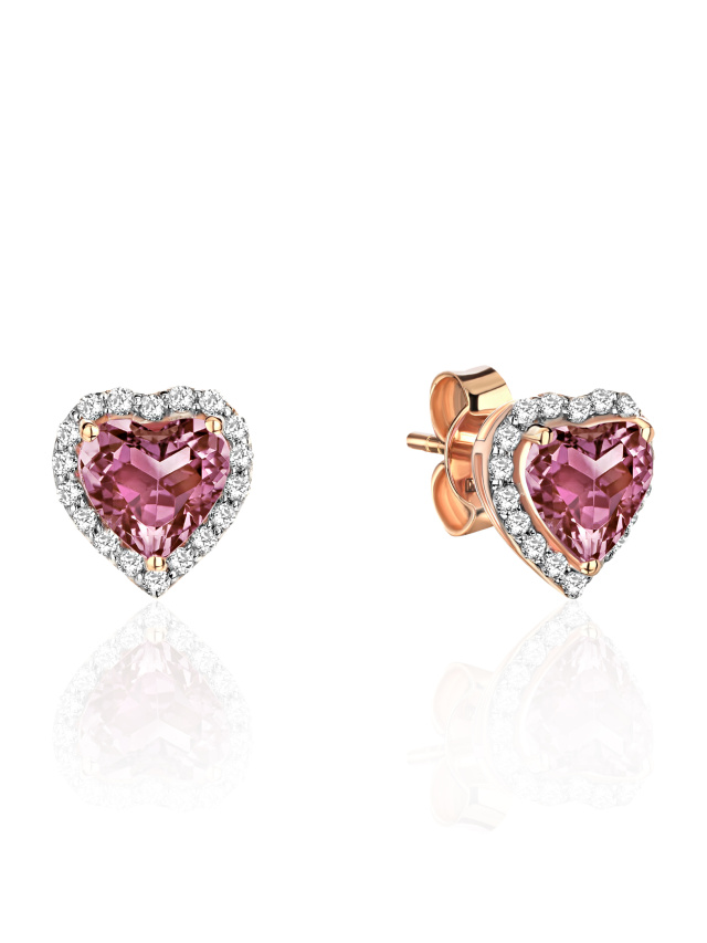 Пусеты из розового золота в форме сердец с розовыми сапфирами и бриллиантами, 1