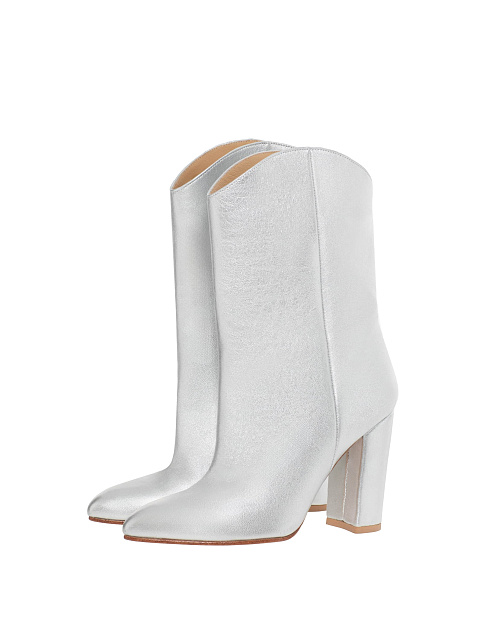 Серебристые полусапоги из кожи на каблуке, 1