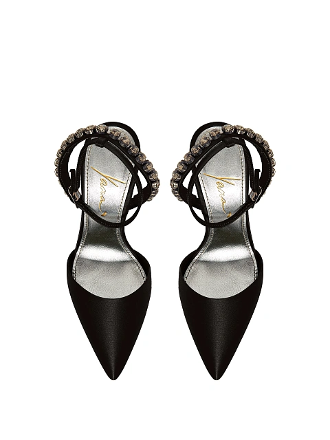 Черные туфли из сатина с острым мысом и стразами, 4