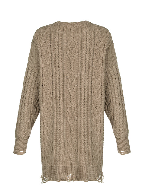 Бежевое вязаное платье-свитер с косами, 2