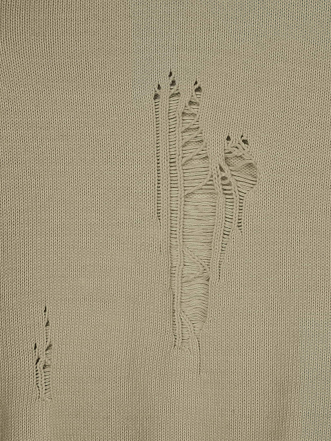 Оливковый хлопковый свитер с дырками, 3