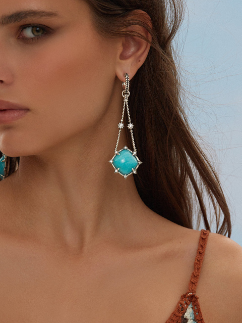 Серьги из серебра с амазонитами и фианитами, 2 Серьги из серебра с амазонитами и фианитами, 2