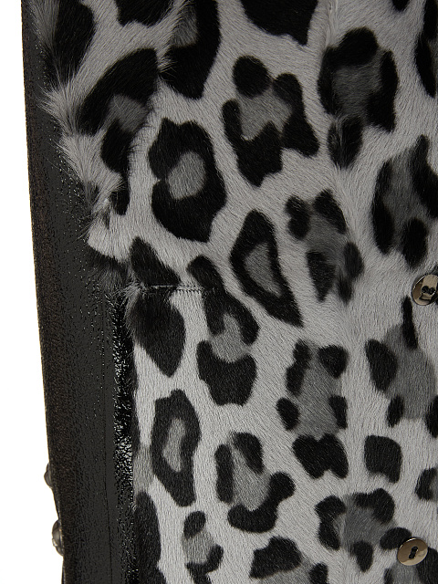 Черное кожаное пальто с подкладом из меха козлика, 4