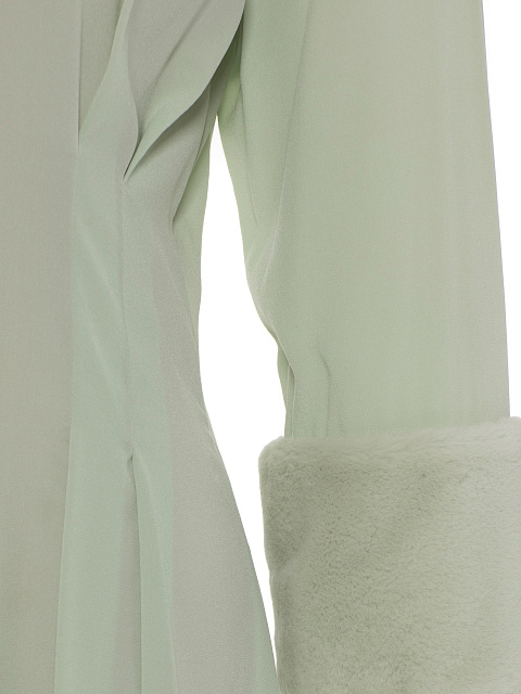 Мятное шелковое платье-миди с норковыми манжетами, 3