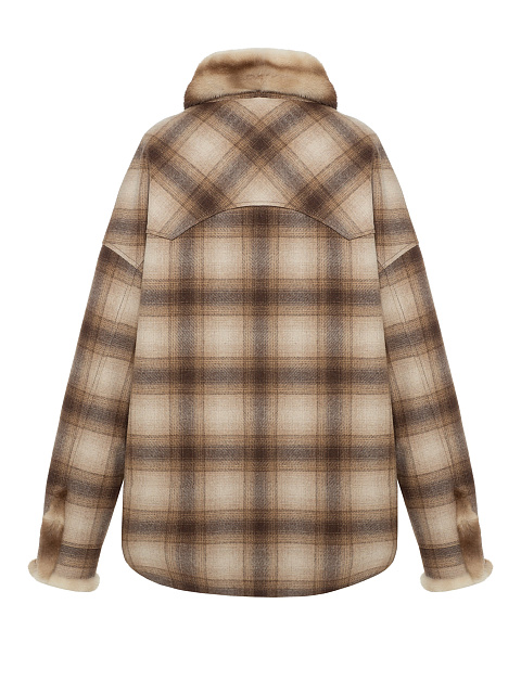 Бежевая куртка в клетку с подкладом из норки, 2