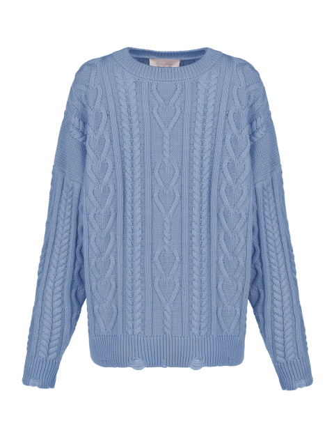 Светло-синий унисекс хлопковый свитер с косами, 1