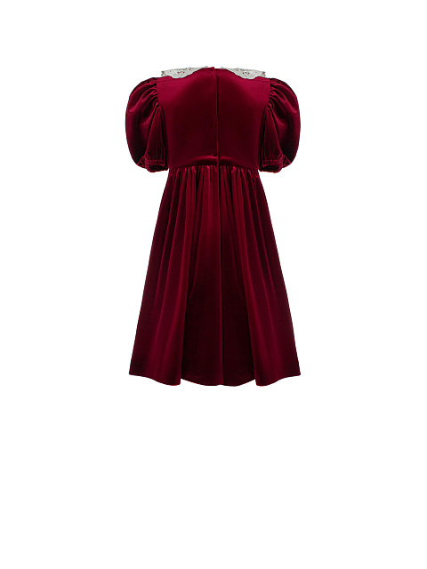 Бордовое детское платье из бархата с кружевным воротником, 4