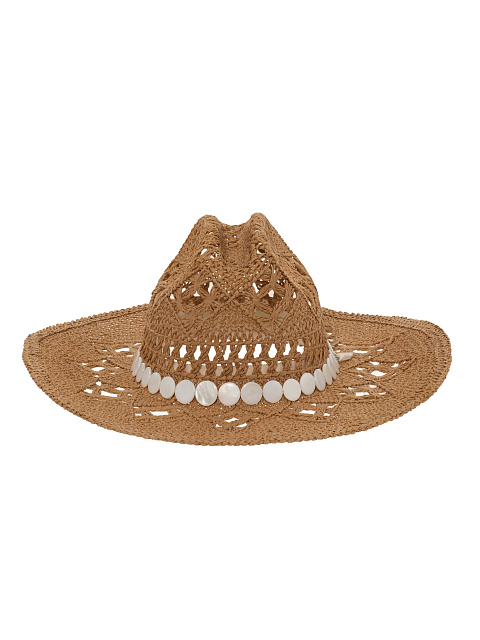 Темно-бежевая соломенная шляпа с перламутром, 2