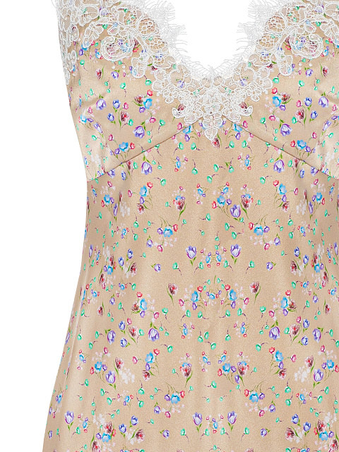 Бежевое платье-миди из шелка с цветочным принтом и кружевом, 3 Бежевое платье-миди из шелка с цветочным принтом и кружевом, 3