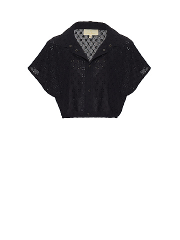 Черный хлопковый сет из рубашки с коротким рукавом и бра, 2