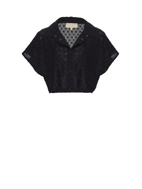 Черный хлопковый сет из рубашки с коротким рукавом и бра, 2