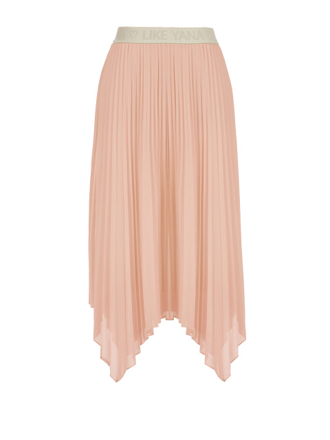 Розовая плиссированная юбка-миди с асимметричным подолом, 1
