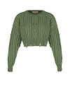Укороченный темно-зеленый свитер с косами Укороченный темно-зеленый свитер с косами