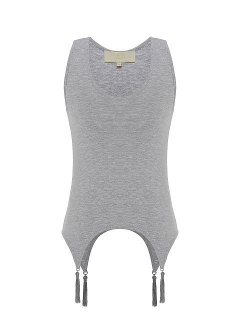 Серая майка из хлопка с кисточками из бисера, 3