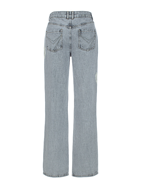 Расклешенные светло-серые джинсы с декором из кружева, 2