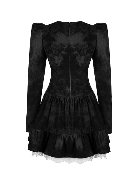 Черное платье-мини из денима с разводами в технике Tie-Dye, 2