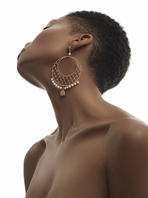 Хупсы из розового золота с бриллиантами и жемчугом, 6