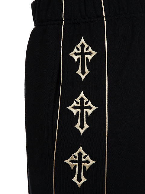 Черный костюм с укороченной толстовкой и бежевой вышивкой, 4