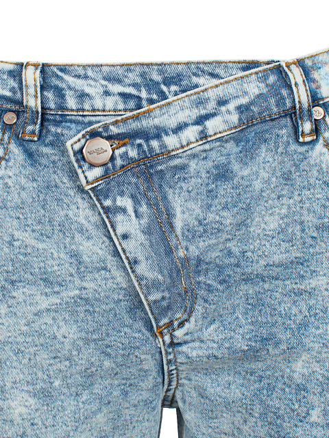 Голубые вареные джинсы с асимметричной застежкой, 3