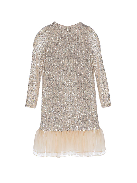 Бежевое детское платье-мини с пайетками, 2