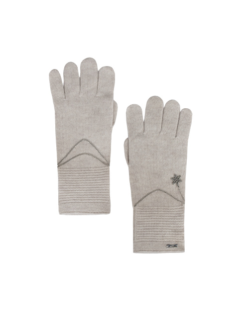 Бежевые кашемировые перчатки с серебряной снежинкой, 1