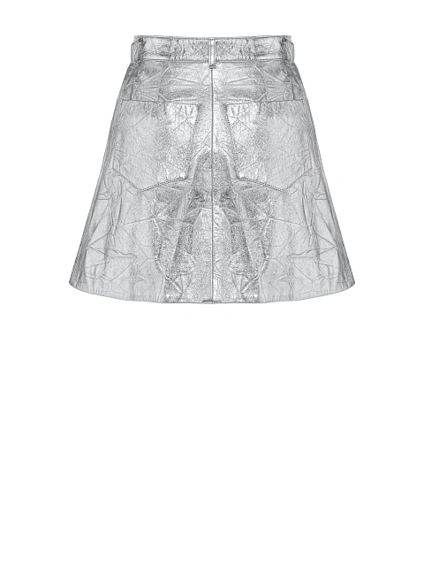 Серебристая юбка-мини из мятой кожи, 2