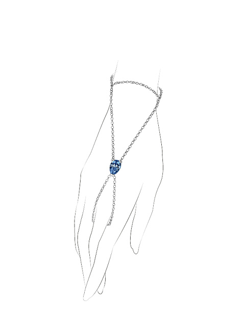 Слейв-браслет из серебра с синим фианитом огранки «груша», 1