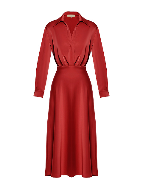 Красное атласное платье-рубашка, 1
