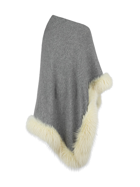 Серое кашемировое пончо с мехом лисы, 1