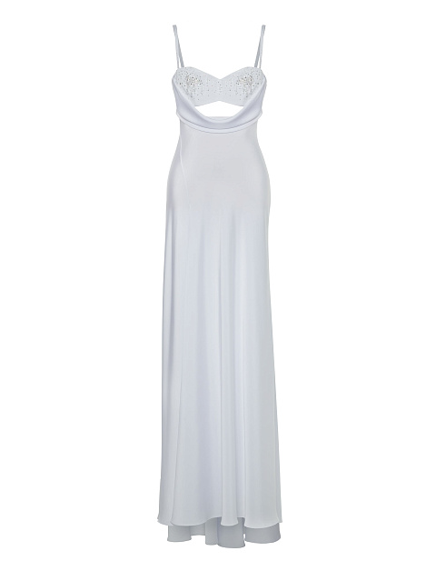Белое платье-макси из шелка с открытой спиной и стразами, 1