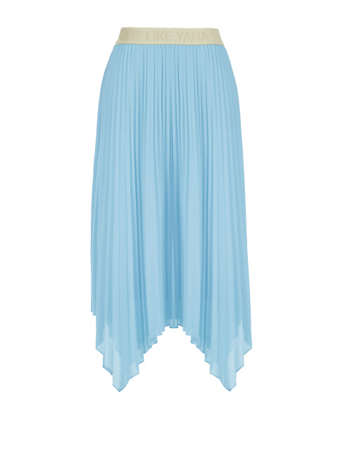 Голубая плиссированная юбка-миди с асимметричным подолом, 1
