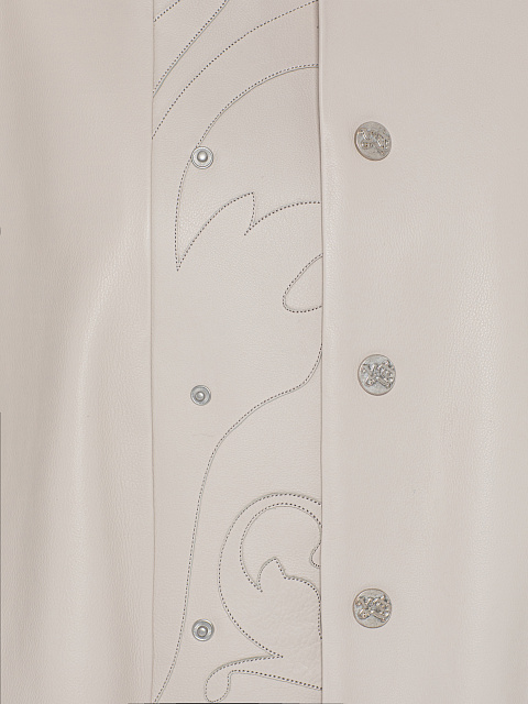 Светло-бежевый объемный бомбер из кожи, 4