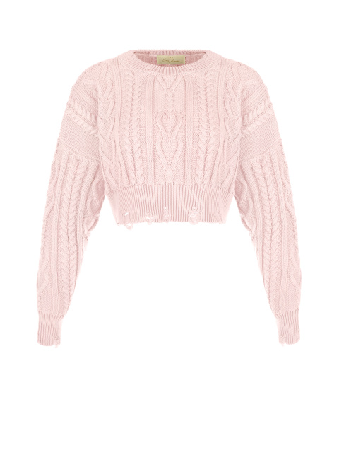 Укороченный светло-розовый свитер с косами, 1