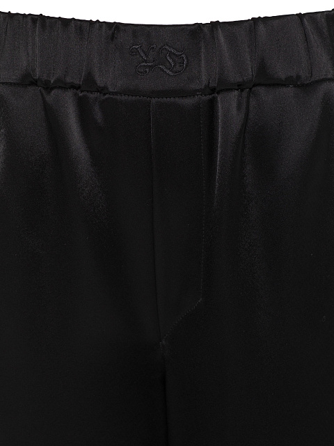 Черный шелковый домашний костюм из халата с поясом и брюк, 4