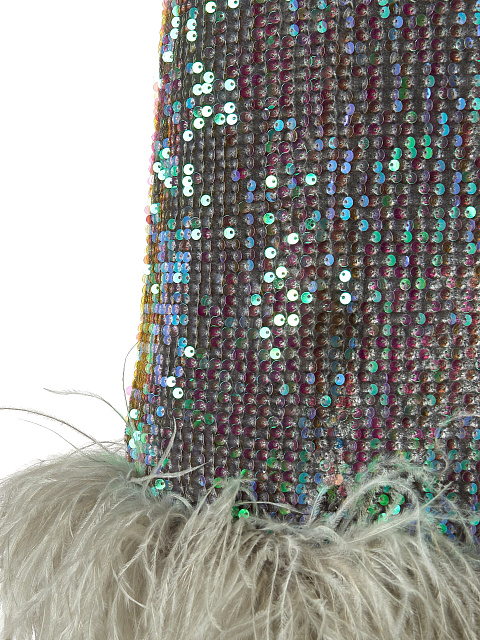 Серое бархатное платье-мини в неоновых пайетках с боа, 3 Серое бархатное платье-мини в неоновых пайетках с боа, 3