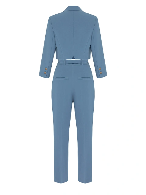 Синий костюм-двойка с укороченным жакетом, 2 Синий костюм-двойка с укороченным жакетом, 2