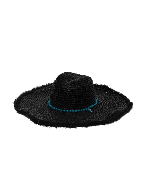 Черная соломенная шляпа с отделкой из апатита и бирюзы, 1