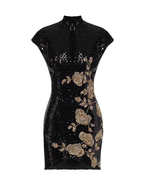 Платье-мини с цветочной вышивкой, 1