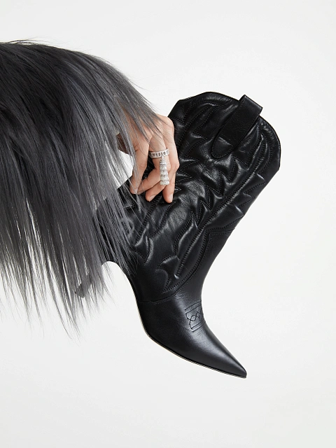 Черные кожаные казаки на каблуке, 5