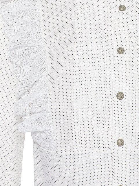 Белая блузка из хлопка в горошек с кружевом, 3