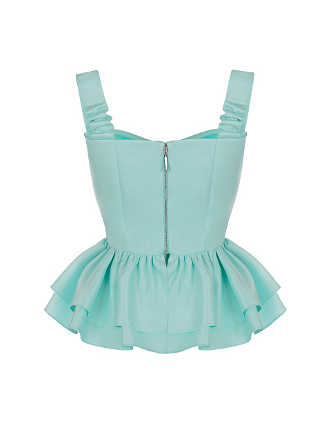 Мятный атласный топ с баской, 2