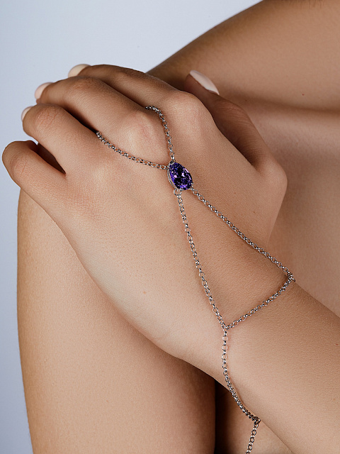 Слейв-браслет из серебра с фиолетовым фианитом огранки «груша», 2