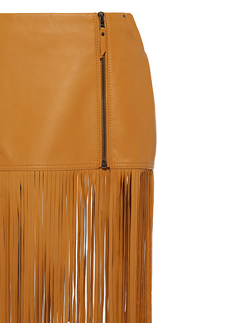 Коричневая кожаная юбка с бахромой, 3