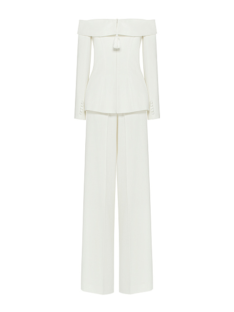 Белый костюм-двойка с открытыми плечами, 2