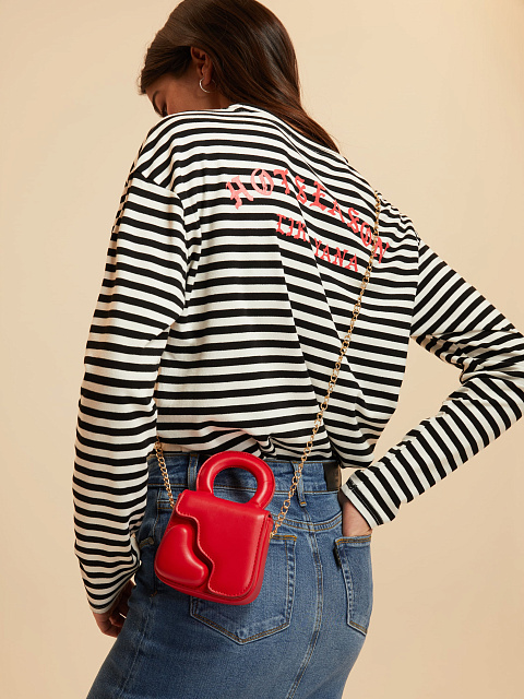 Черно-белая хлопковая тельняшка с красным принтом, 7 Черно-белая хлопковая тельняшка с красным принтом, 7