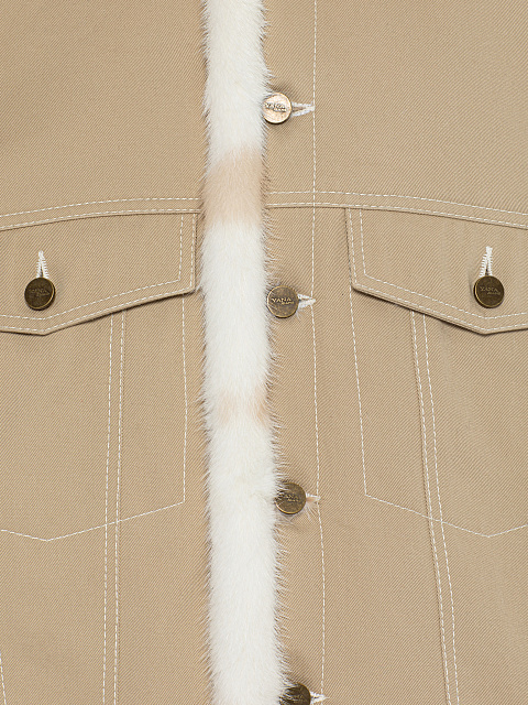 Бежевая джинсовая куртка с подкладом из меха норки, 4