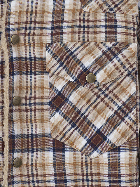 Коричневая рубашка в клетку с подкладкой из искусственного меха, 4